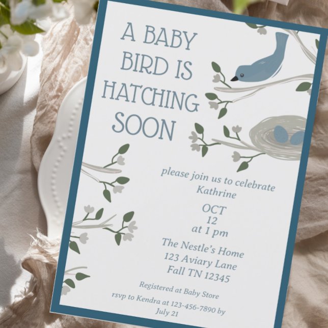 Invitation Beau Baby shower de nid d'oiseaux bleu (Créateur téléchargé)