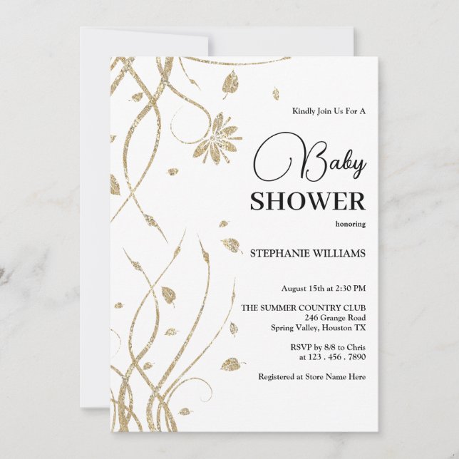 Invitation Beau Baby shower de Parties scintillant dorées (Devant)