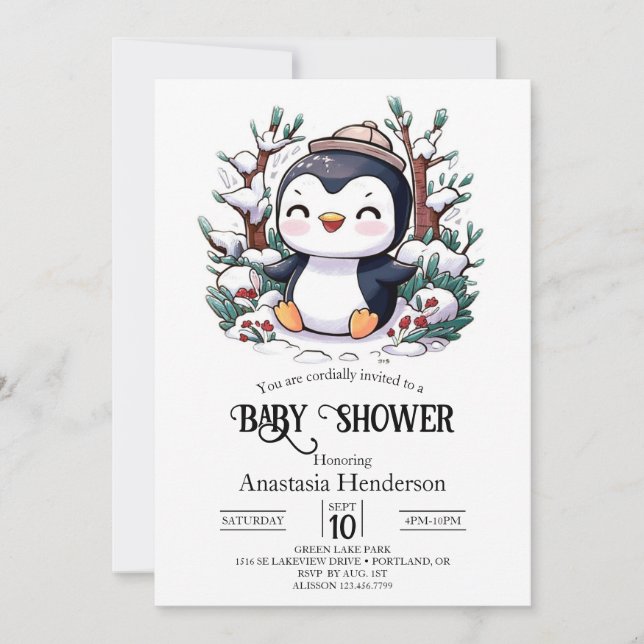 Invitation Beau Baby shower de Pingouin (Devant)