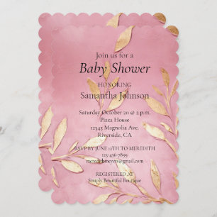 Invitation Beau Baby shower Feuille de Glam Or Rose