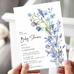 Invitation Beau Baby shower Fleur sauvage bleu