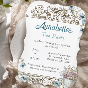 Invitation Beau Baby shower Floral Blue Tea Party