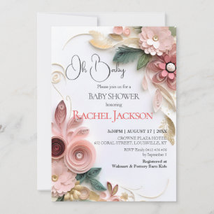 Invitation Beau Baby shower Floral Papier Quilling Cadre