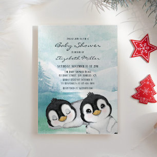 Invitation Beau Baby shower Paysager De Neige Pingouins
