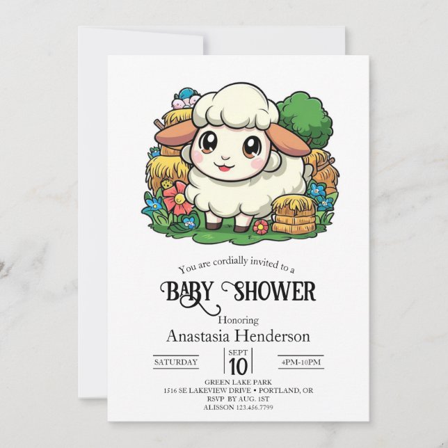 Invitation Beau Baby shower Whimsical Sheep (Devant)
