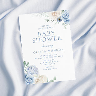 Invitation Beau Bébé Bleu Baby shower Floral