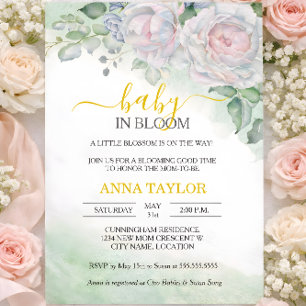 Invitation Beau Bébé Rose En Fleur Baby shower Floral