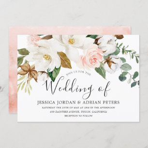 Invitation Beau Blanc & Blush Floral Toutes les saisons Maria