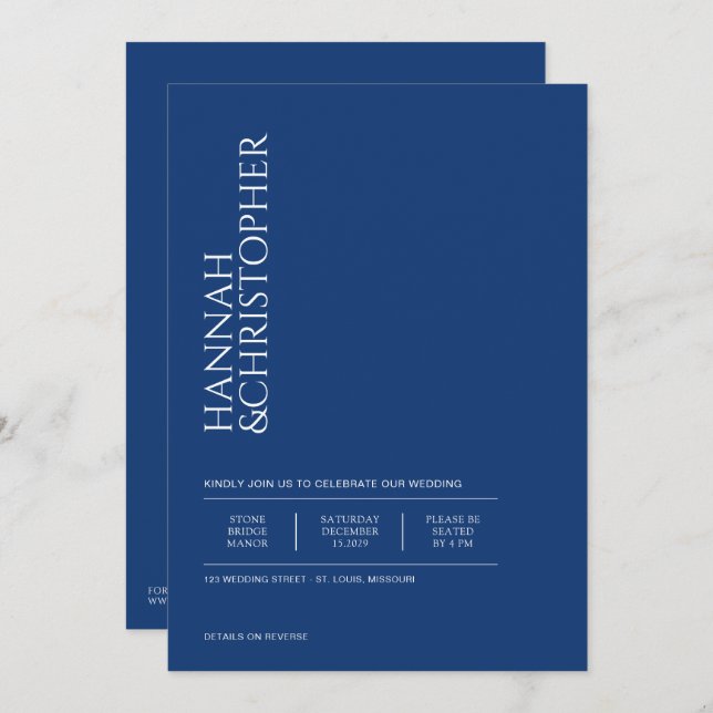 Invitation Beau bleu avec détails Mariage (Devant / Derrière)