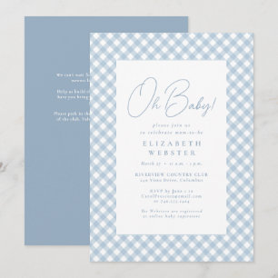 Invitation Beau bleu en vichy baby shower simple