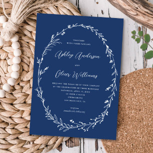 Invitation Beau Bleu Rustique Fleur sauvage Mariage de couron