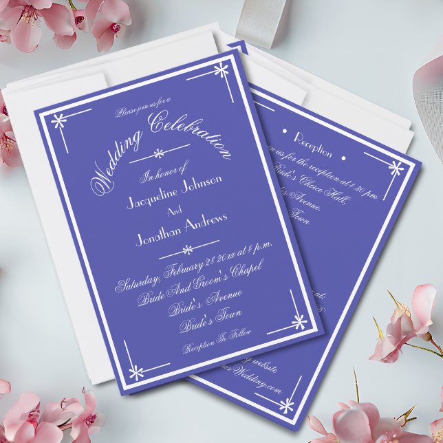 Invitation Beau bleu tout en un Mariage de site Web RSVP (Beautiful Blue with White Script - All In One RSVP Website Wedding Invitation.)