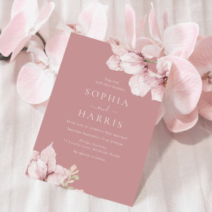 Invitation Beau Blush Floral Pétales Dusty Rose Mariage