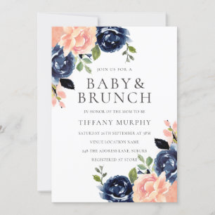 Invitation Beau Blush & Navy Flowers Baby shower Brunch