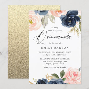 Invitation Beau Blush Navy Quinceanera 15e anniversaire