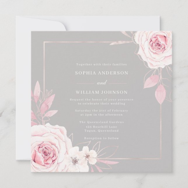 Invitation Beau Blush Rose moderne  de cadre Mariage (Devant)