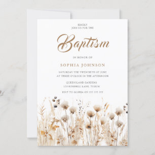 Invitation Beau Boho Aquarelle Fleur sauvage Baptême
