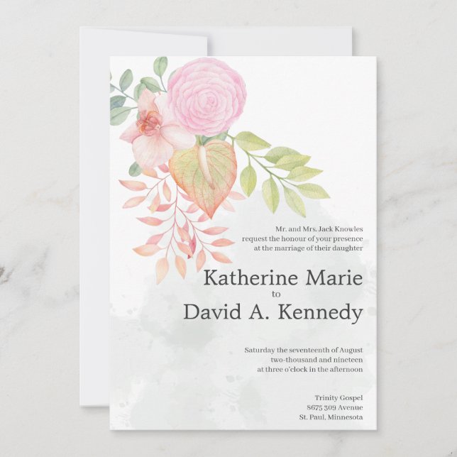 Invitation Beau Boho Lovely Watercolor Flowers Mariage (Devant)