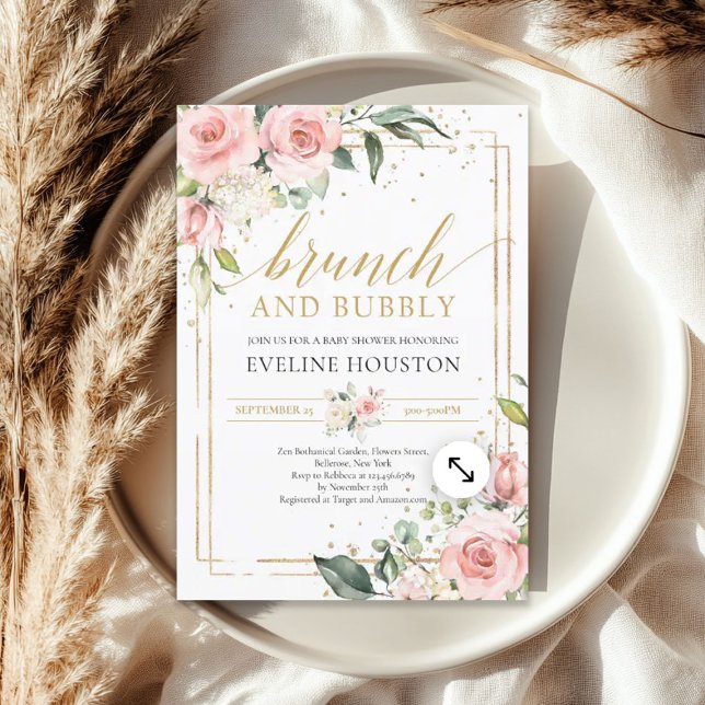 Invitation Beau brunch rose boho et mousseux (Gorgeous boho blush pink floral brunch and bubbly invitation)