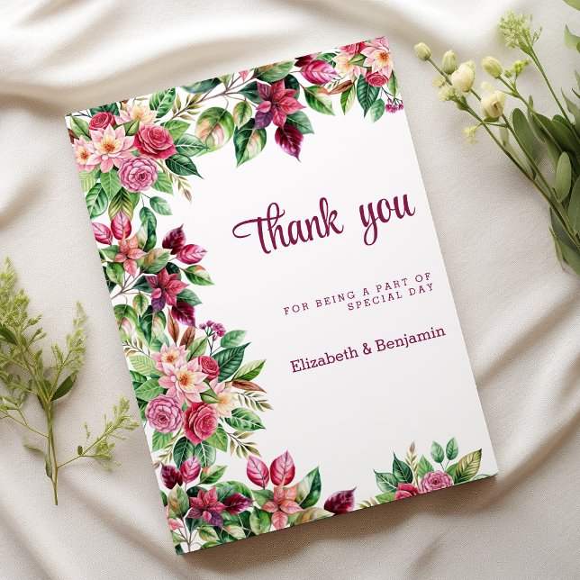 Invitation Beau coloré chic bouquet de fleurs Merci (Colorful beautiful chic flower bouquet Thank You)