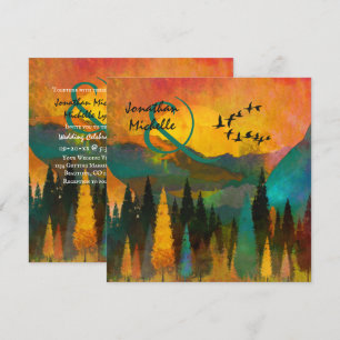 Invitation Beau coucher de soleil de montagne, arbres et oise