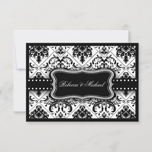 Invitation Beau Damas Vintage noir et blanc (Devant)