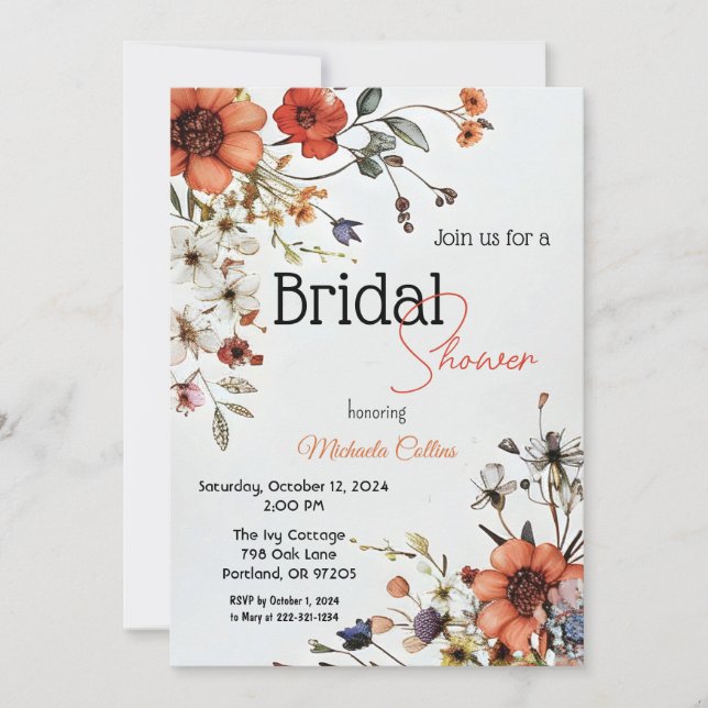 Invitation Beau design floral avec des pavots (Devant)