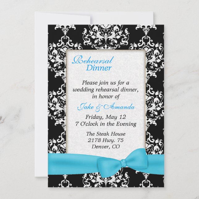 Invitation Beau dîner de répétition Mariage damassé Invitatio (Devant)