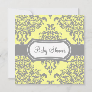 Invitation Beau Dovey gris de jaune de baby shower de damassé