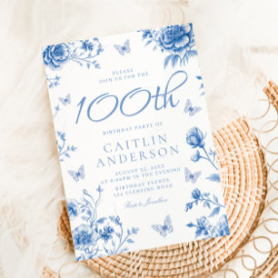 Invitation Beau Enchanted Blue Floral 100e anniversaire