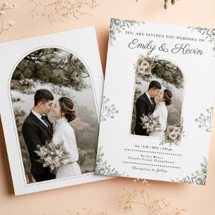 Invitation Beau Fleur sauvage Jardin Beige Photo mariage
