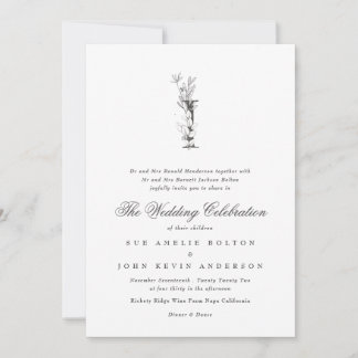 Invitation Beau Floral "I" Monogramme Mariage esquissé
