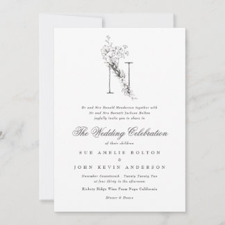 Invitation Beau Floral 'N' Monogramme Mariage esquissé