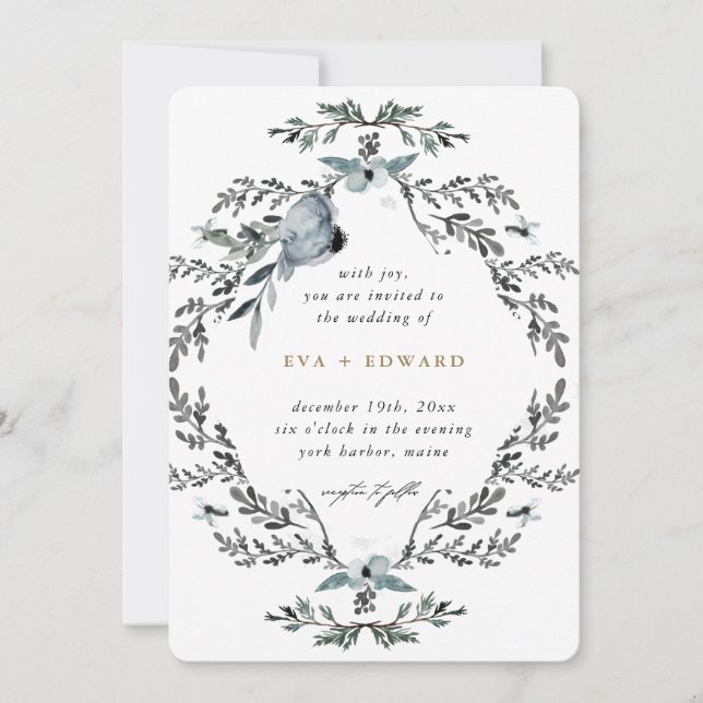 Invitation Beau Foliage Wreath Calligraphie Mariage (Devant)