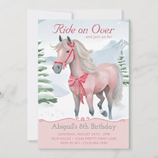 Invitation Beau hiver Woodland Cheval rose Anniversaire