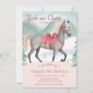 Invitation Beau hiver Woodland Cheval rose Anniversaire