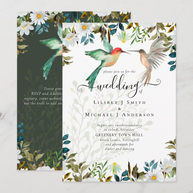 Invitation Beau HUMMINGBIRDS Couple Mariage (Devant / Derrière)