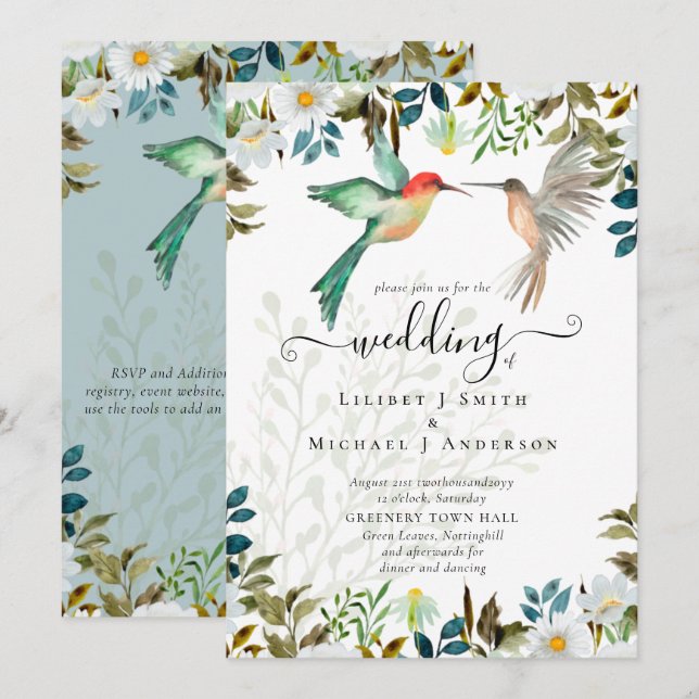Invitation Beau HUMMINGBIRDS Couple Mariage (Devant / Derrière)