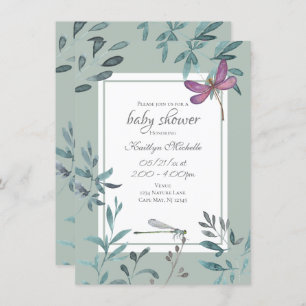 Invitation Beau Jardin de libellules Baby shower verdoyant
