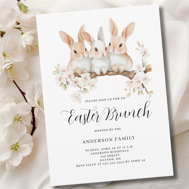 Invitation Beau lapin Floral Aquarelle Pâques Brunch (Créateur téléchargé)