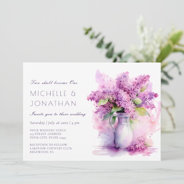 Invitation Beau Lilac Floral Mariage de la Bible chrétienne (Debout devant)