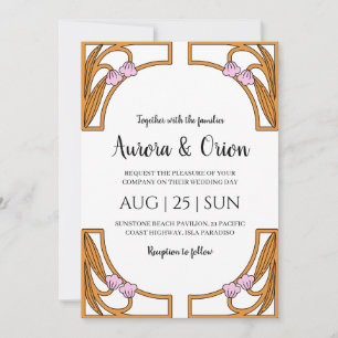 Invitation beau mariage art nouveau floral vintage