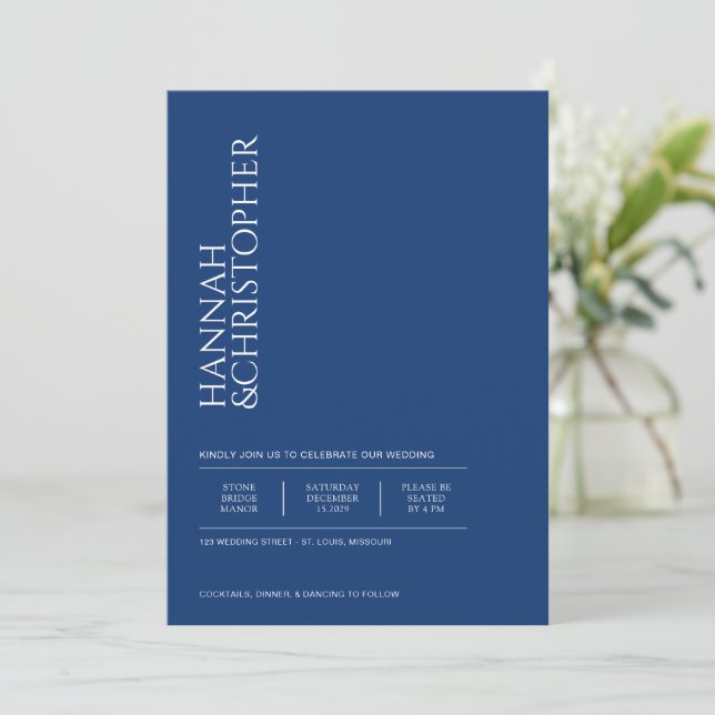 Invitation Beau Mariage bleu (Debout devant)