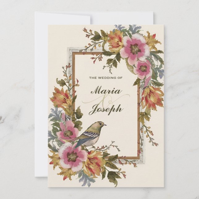 Invitation Beau mariage d'aquarelle Vintage à fleurs (Devant)