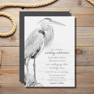 Invitation Beau Mariage de croquis d'oiseaux d'eau de Héron b