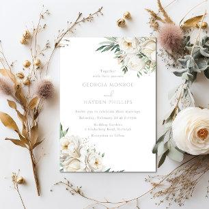 Invitation Beau Mariage de feuille d'âge et de fleurs blanche