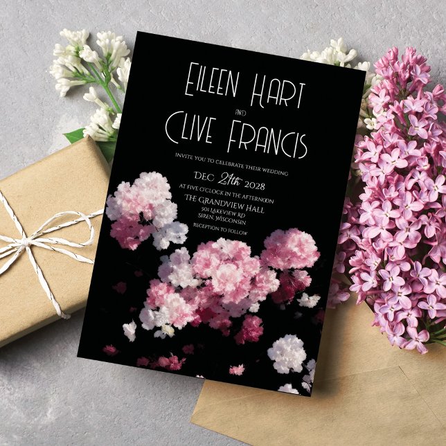 Invitation Beau Mariage de fleurs d'Hydrangée rose noire (Créateur téléchargé)