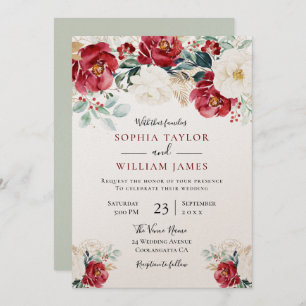 Invitation Beau Mariage de fleurs rouge blanc vert