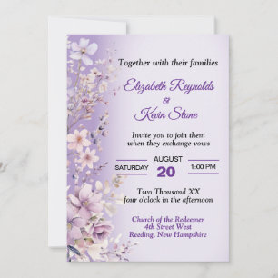 Invitation Beau Mariage de fleurs violettes