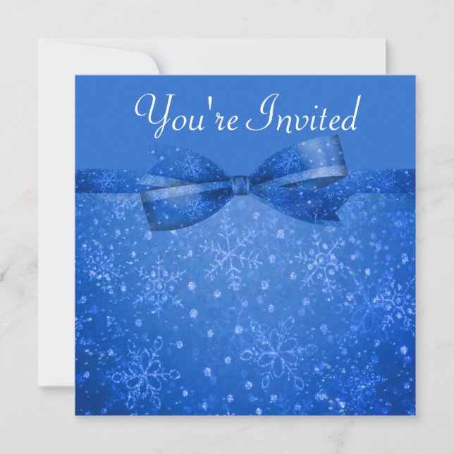 Invitation Beau Mariage de Snowflakes Blue & Shimmer (Devant)